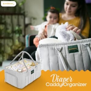 Stylish Gray Baby Diaper Caddy Organizer - Portable, Washable & Sturdy - Image 2