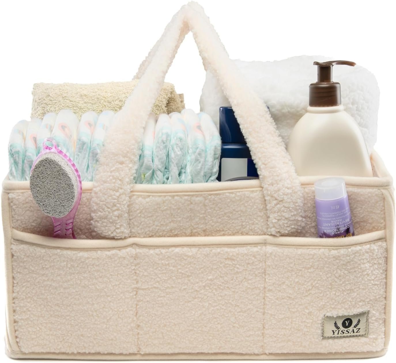 Extra Large Diaper Caddy Organizer - Portable with 3 Large Compartments and 6 Pockets - Baby Organizer - Car Diaper Caddy - Storage Basket - Gift Baby Organizer (Beige)