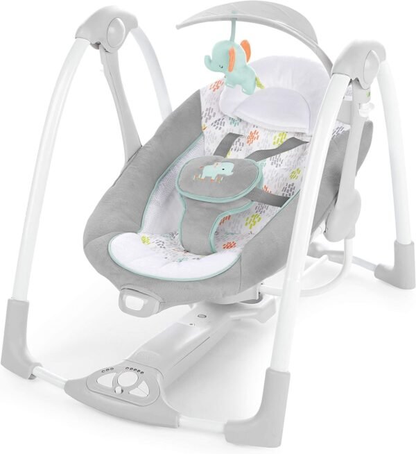 Ingenuity ConvertMe 2-in-1 Compact Portable Automatic Baby Swing & Infant Seat, Battery-Saving Vibrations, Nature Sounds, 0-9 Months 6-20 lbs (Wimberly)