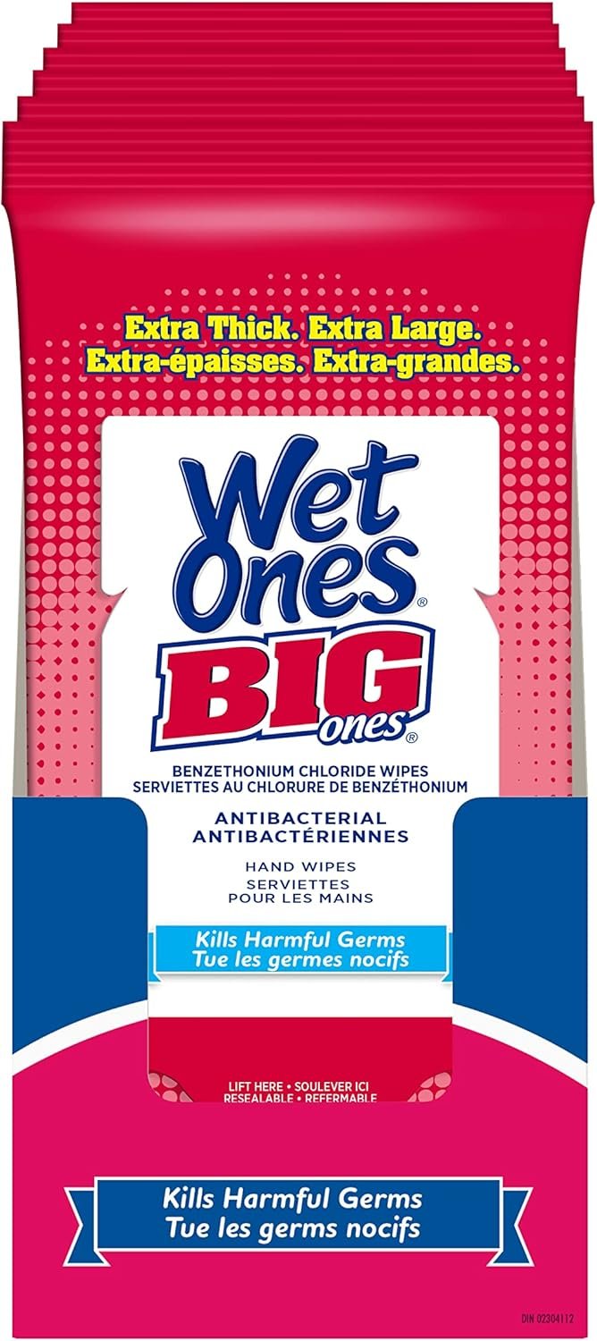 Wet Ones Big Ones Antibacterial Hand Wipes, Fresh Scent Wet Wipes, 28 Count (Pack of 12)