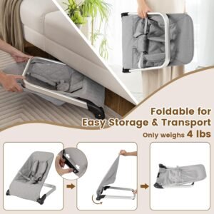 Portable Baby Bouncer with Vibration, Toy Bar & Safety Harness (Gray) - Image 7