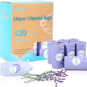 USBOO Disposable Diaper Bags for Baby | 8 Refill Rolls (120 Pack) | Lavender Scented | Baby Poop Bags with Dispenser | Essential for Travel and Quick Change on The Go