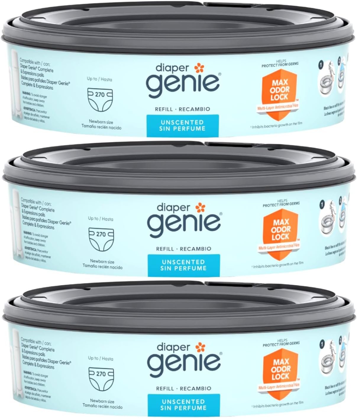 Playtex Diaper Genie Refill (810 count total - 3 pack of 270 each)