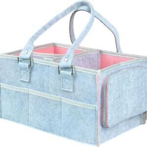 SHIFANQI Baby Diaper Caddy Organizer, Nursery Organizer, Changing Table Diaper Storage Basket for Newborn Diapers and Baby Wipes with Dividers, Baby Essentials, Baby Shower, Grey