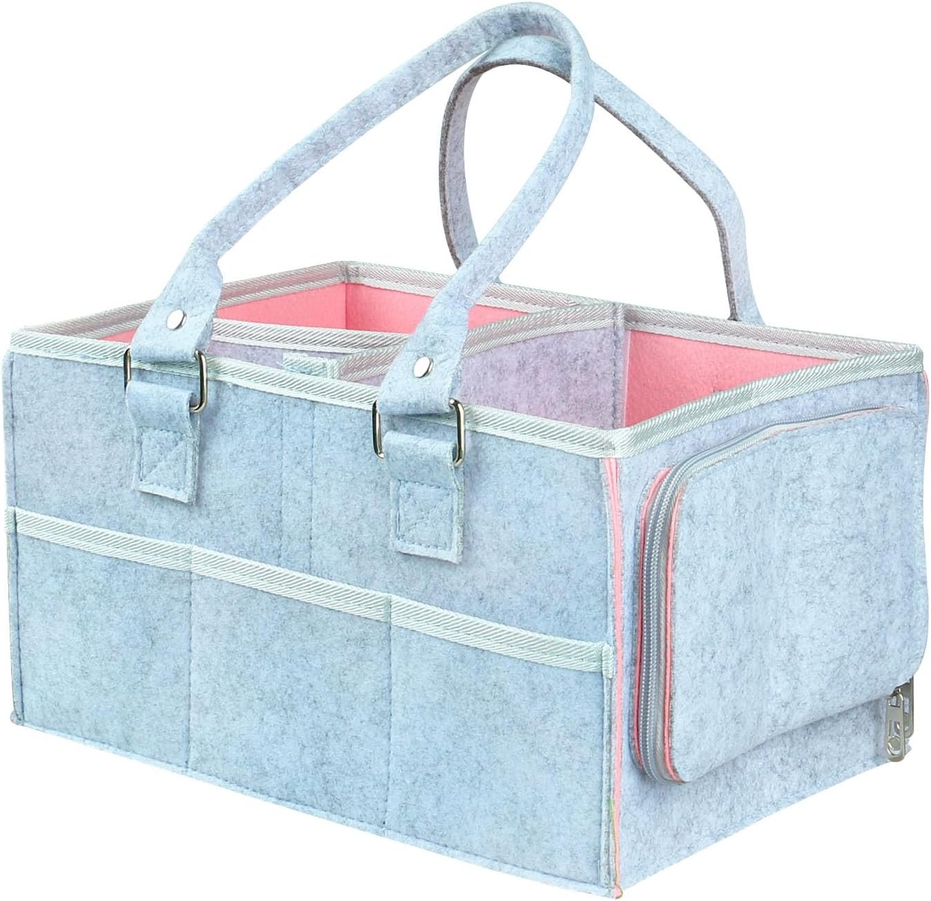SHIFANQI Baby Diaper Caddy Organizer, Nursery Organizer, Changing Table Diaper Storage Basket for Newborn Diapers and Baby Wipes with Dividers, Baby Essentials, Baby Shower, Grey