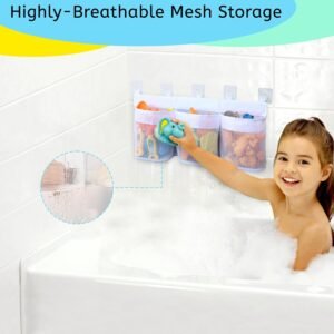 Large Capacity Bath Toy Organizer - 3 Compartment Mesh Storage Bag - Image 5