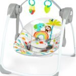 Bright Starts Portable Automatic 6-Speed Baby Swing, Compact Easy-Fold, Music, Toy Bar, 0-9 Months 6-20 lbs (Playful Paradise)