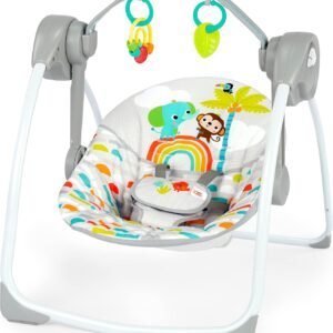 Bright Starts Portable Automatic 6-Speed Baby Swing, Compact Easy-Fold, Music, Toy Bar, 0-9 Months 6-20 lbs (Playful Paradise)