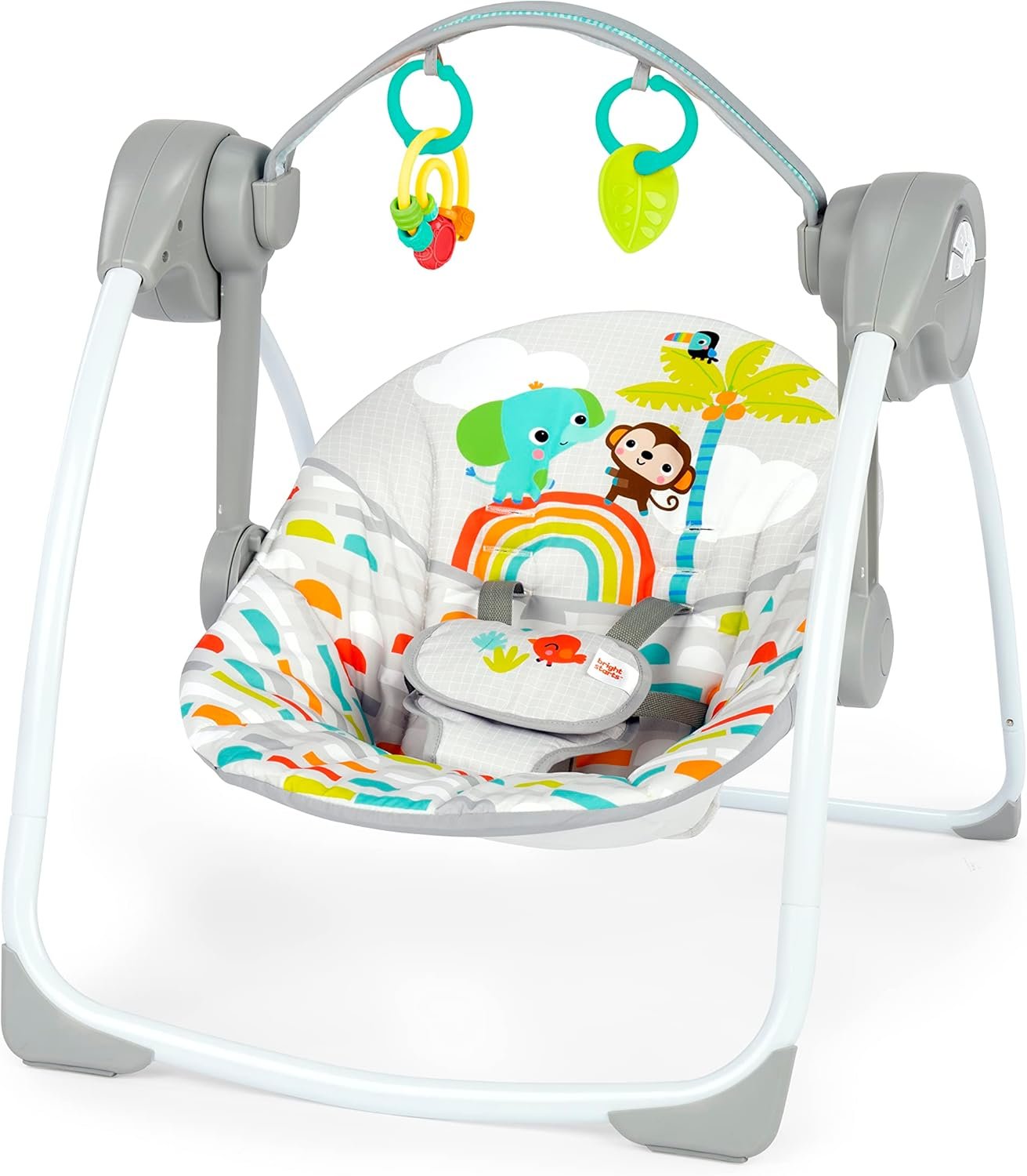Bright Starts Portable Automatic 6-Speed Baby Swing, Compact Easy-Fold, Music, Toy Bar, 0-9 Months 6-20 lbs (Playful Paradise)