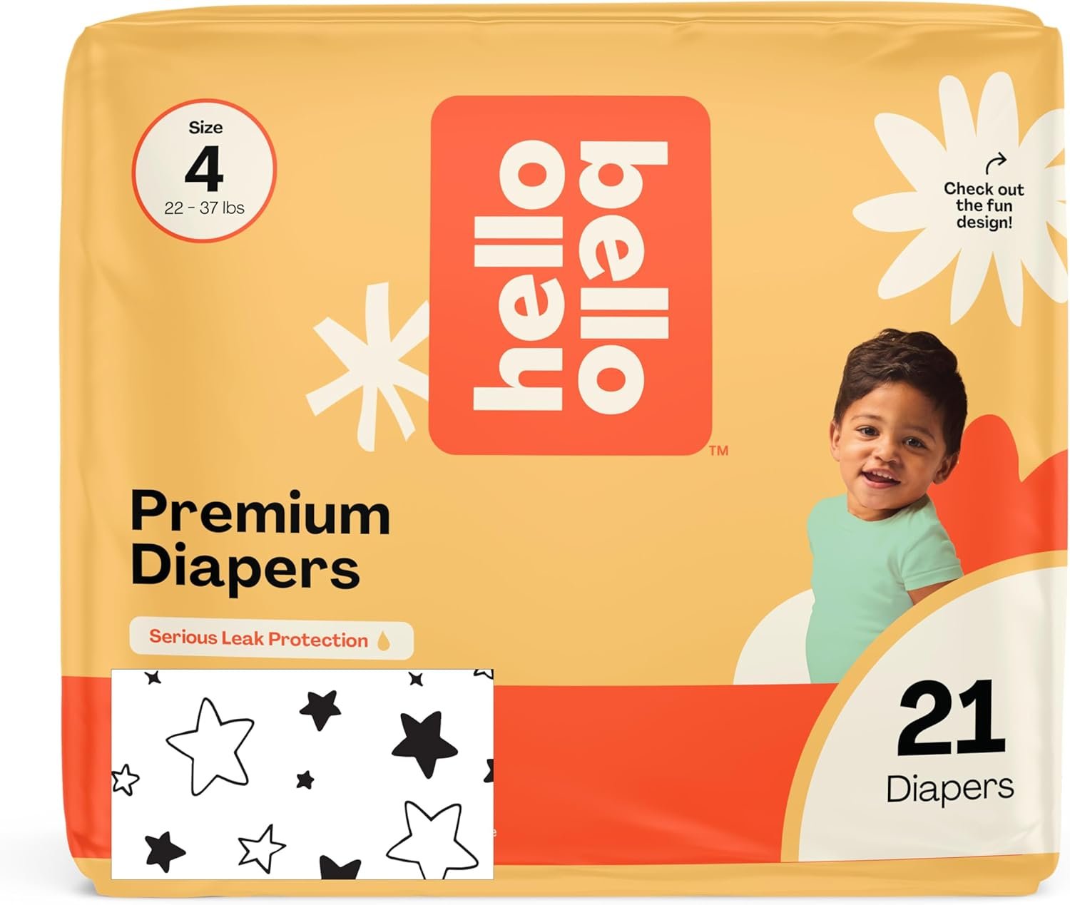 Hello Bello Diapers, Size 4 (22-37 lbs) Superstars - 21 Count of Premium Disposable Baby Diapers, Hypoallergenic with Soft, Cloth-Like Feel