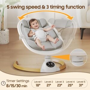 Bluetooth Baby Swing for Infants - 5 Speeds, Music & Remote Control (White) - Image 2