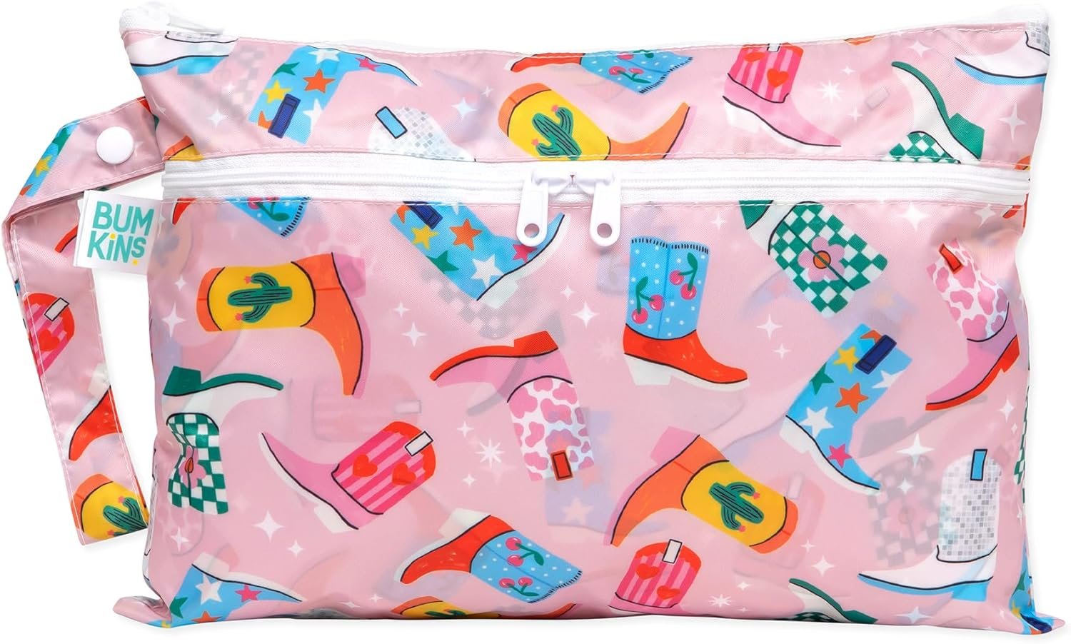 Bumkins Waterproof Wet Dry Clutch Bag for Baby, Travel, Swim Suit, Cloth Diapers, Pump Parts, Pool, Gym Clothes, Toiletry, Hook to Stroller, Pack for Daycare, Zip Bag, Packing Pouch, Cowgirl Boots