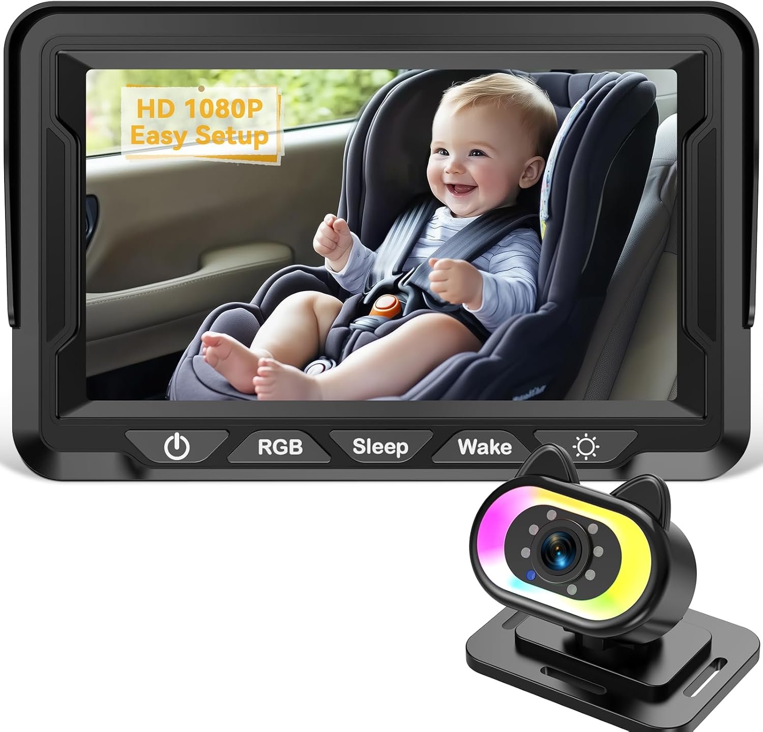 Wkzay Baby Car Camera HD 1080P - 150° Wide Angle, Night Vision, Adjustable View, LED Lights, Easy Installation, Infant Safety, Rear Seat Monitoring for Car Travel