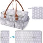 Moteph Diaper Caddy Organizer - Baby Caddy with Lid & Changing Mat, Car Diaper Caddy, Large Nursery Storage Diaper Tote Basket for Changing Table with Zip-Top Cover, Great for Baby Showers - Grey