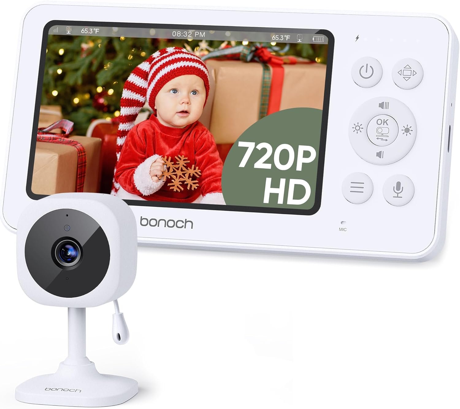 bonoch 4.3" Baby Monitor, 720p Baby Monitor with Camera and Audio, 4000mAh Battery Video Baby Monitor No WiFi, VOX Mode, 2 Way Audio, Auto Night Vision, 2X, 3X, 4X Zoom, Hack Proof