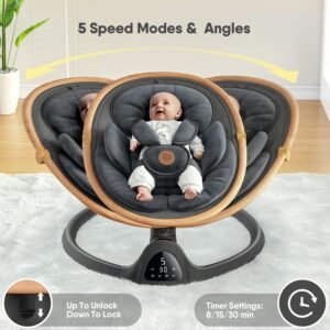 Electric Baby Swing for Newborns | Portable with Music, 5 Speeds, Remote Control (Dark Grey) - Image 3