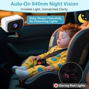 Pemacom Baby Car Camera for Twins: 7'' HD Dual Screen, Night Vision - Image 3