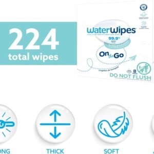 WaterWipes Travel Wipes – 99.9% Water-Based, Unscented, Hypoallergenic, 224 Count - Image 2