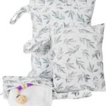 Wet Dry Bag, 3pcs/set Leaf Printed Wet Bags with Zipper, Waterproof Diaper Bag Organizing, Washable Travel Bags for Swimsuits Wet Clothes