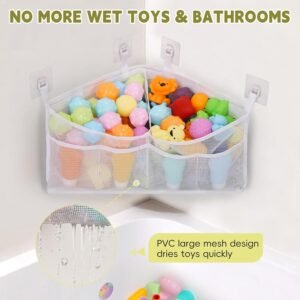 Goowin Triangle Corner Bath Toy Organizer - Quick Dry Mesh Storage (White) - Image 6