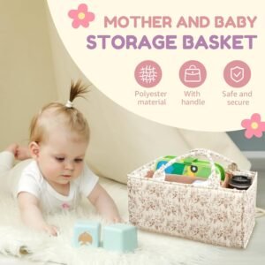 Floral Baby Diaper Caddy Organizer – Portable Storage Bin for Nursery & Car - Image 3