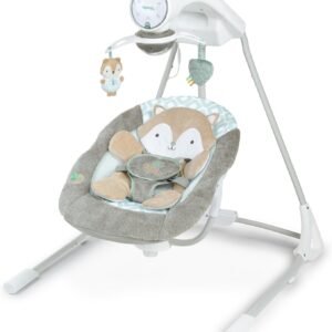 Ingenuity InLighten 5-Speed Baby Swing - Swivel Infant Seat, 5 Point Safety Harness, Nature Sounds, Lights - Kitt Fox