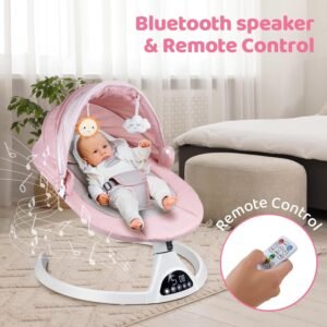 Cozy Suureks Baby Swing for Infants - 5 Motions, Remote, LED Music, Pink - Image 6