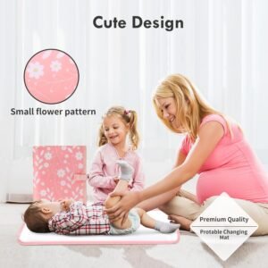 Portable Waterproof Diaper Changing Pad - Compact, Wipeable Travel Mat (Pink Flowers) - Image 5