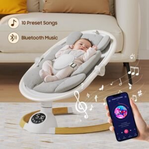 Bluetooth Baby Swing for Infants - 5 Speeds, Music & Remote Control (White) - Image 4