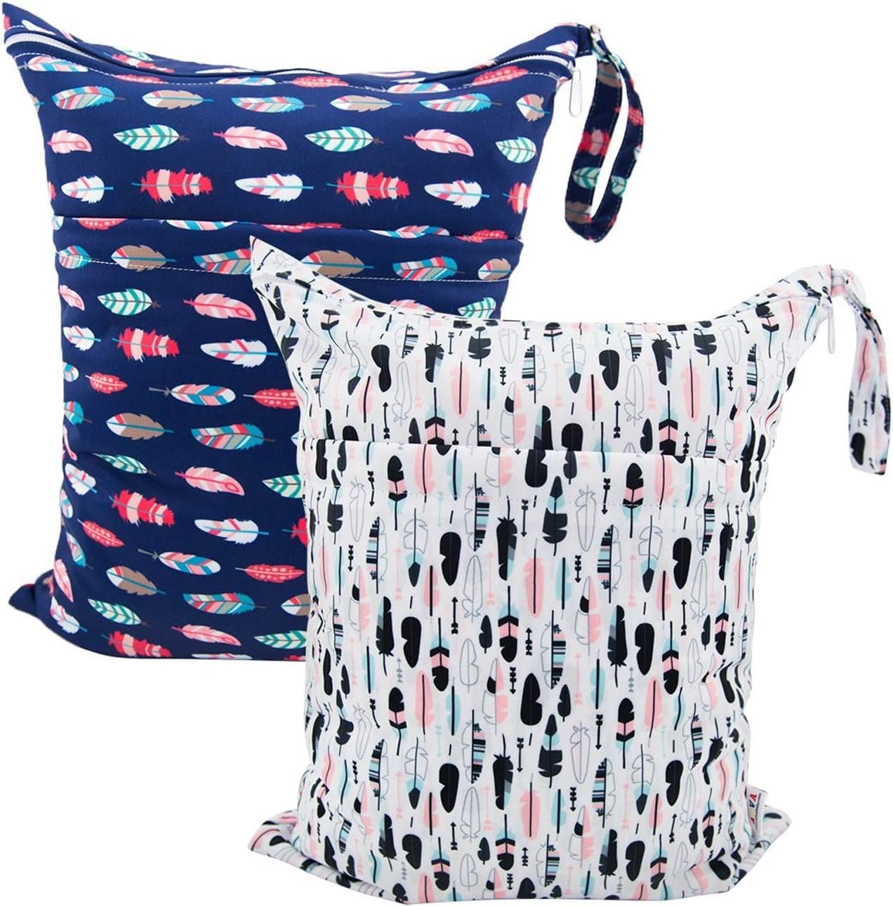 ALVABABY Wet Dry Bags with Two Zippered Pockets 2 Pack Travel Beach Pool Daycare Soiled Baby Items Reusable Waterproof Yoga Gym Bag for Baby Cloth Diaper Swimsuits Wet Clothes Setting Gifts L0130
