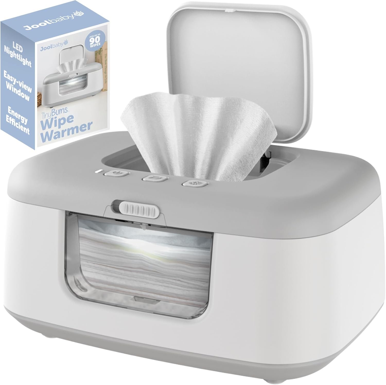 TinyBums Baby Wipe Warmer & Dispenser with LED Changing Light & On/Off Switch - Jool Baby (Grey)