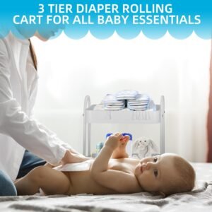 3-Tier Baby Diaper Caddy Cart | Metal Nursery Organizer for Essentials - Image 6