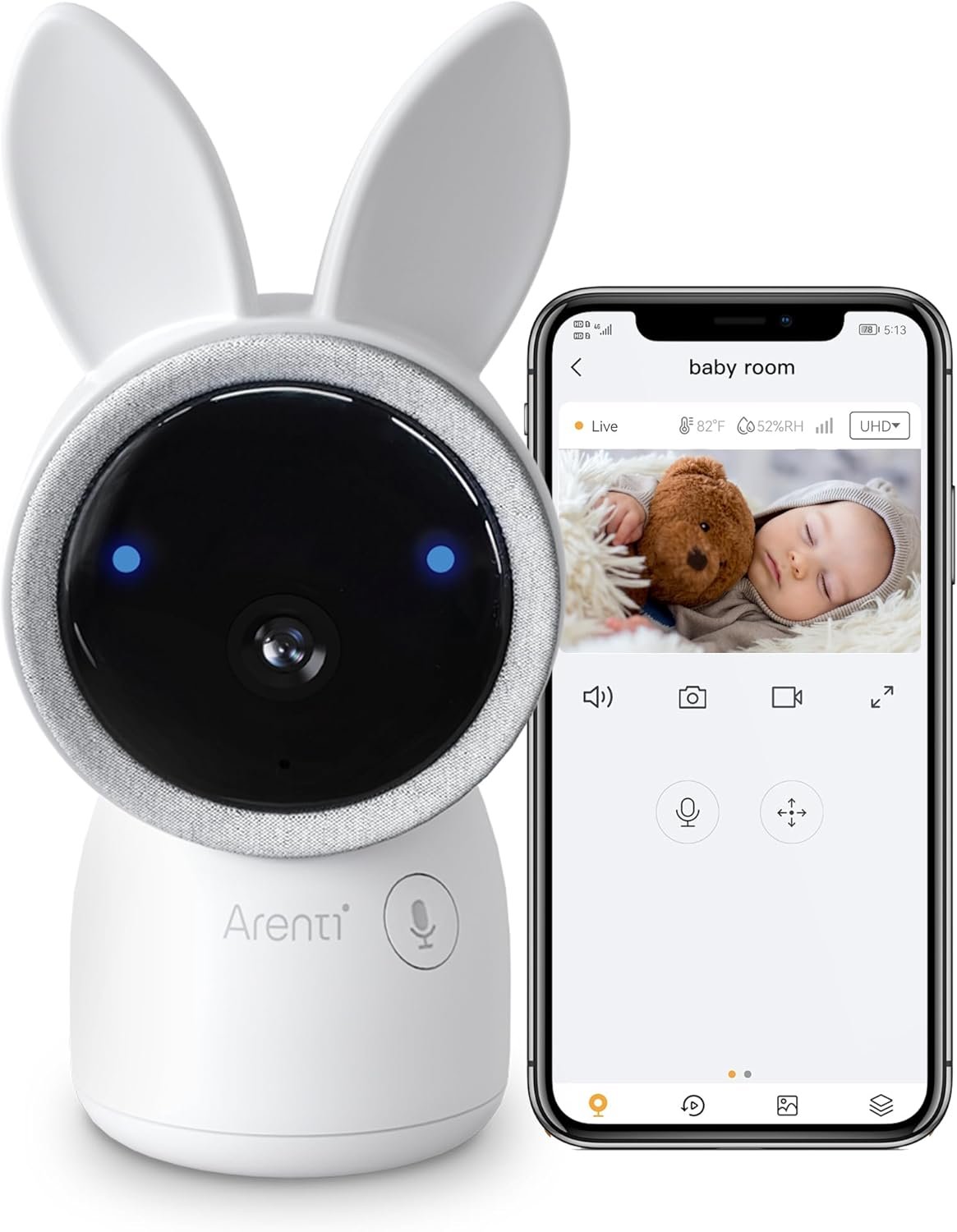 ARENTI Baby Mnitor 3T with 360° View, Temp & Humidity Sensor, Night Vision & Two-Way Audio