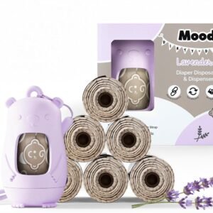 Moodie Disposable Diaper Bags Dispenser COMBO PACK |105 LAVENDER SCENTED Baby Poop Bags TOTAL & 1 Diaper Disposal Bag Dispenser | Dirty Diaper Trash Bags on the Go