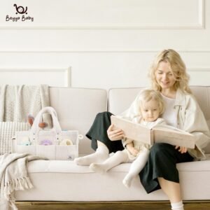 Beyya Portable Baby Diaper Caddy Organizer - Sherpa Brown Nursery Storage - Image 7