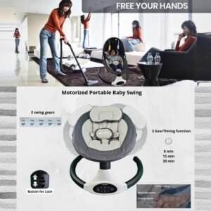 5-Speed Electric Baby Swing for Infants - Bluetooth, Remote, Portable, Black - Image 3