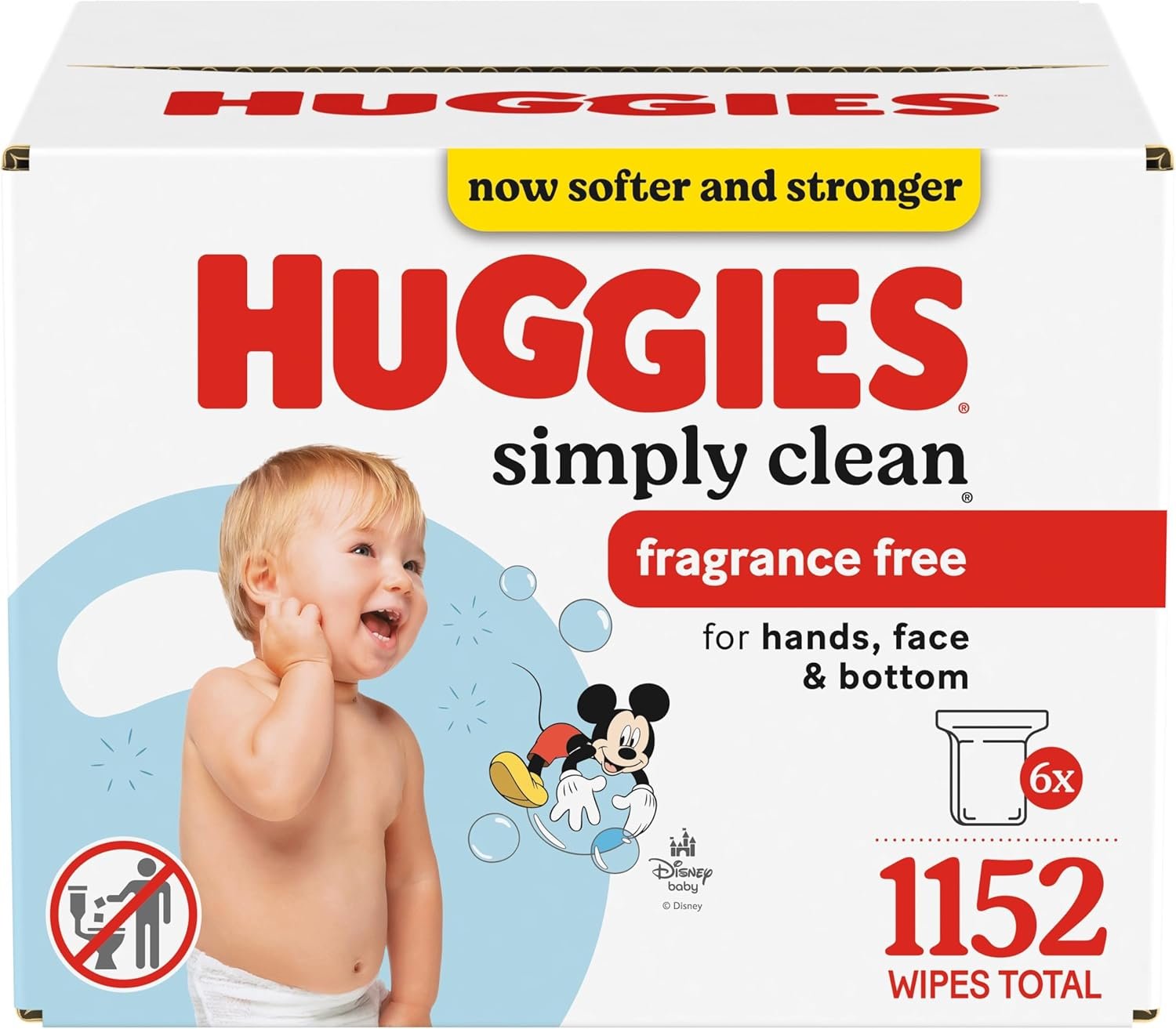 Baby Wipes; Huggies Simply Clean; UNSCENTED; Hypoallergenic; 6 Refill Packs; 1152 Count