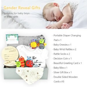 Baby Shower Gift Basket: Essentials, Wrist Rattle, Socks & Diaper Pad - Image 2