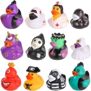 12pcs Halloween Rubber Ducks, 2 Inch Halloween Themed Rubber Ducks Colorful Rubber Duck Bath Toy Funny Duck Toys for Bath Halloween Party Decoration