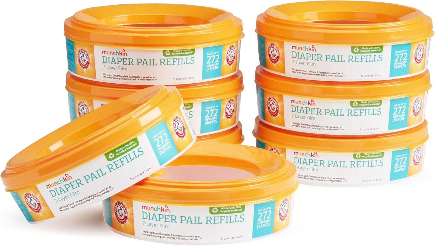 Munchkin Arm & Hammer Diaper Pail Refill Rings, 2,176 Count, 8 Pack (272 Count each)