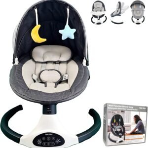 5-Speed Electric Baby Swing for Infants - Bluetooth, Remote, Portable, Black - Image 9
