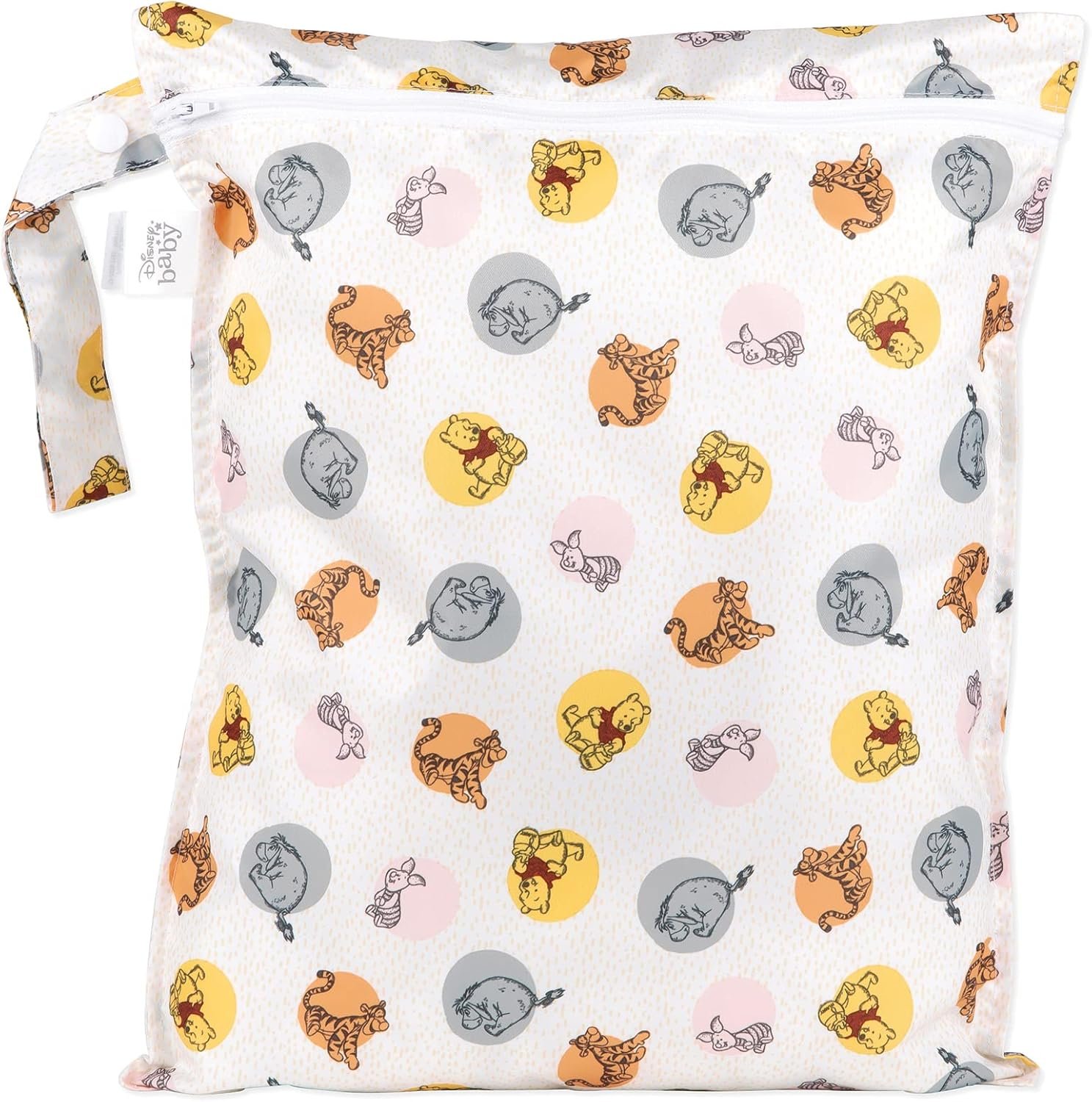 Bumkins Disney Waterproof Wet Bag for Baby, Travel, Swim Suit, Cloth Diapers, Pump Parts, Pool, Gym Clothes, Toiletry, Hook to Stroller, Daycare, Zip Reusable Bag, Packing Pouch, Winnie The Pooh