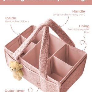 Portable Diaper Caddy Organizer - Baby Essentials Storage Basket (Pink) - Image 7