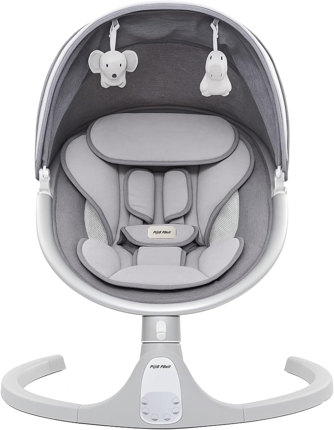 P@B PBell Electric Baby Swing – Portable Infant Swing with 3 Recline Positions, 5 Speeds, Remote Control, Bluetooth, 5-Point Harness – Indoor & Outdoor – Grey