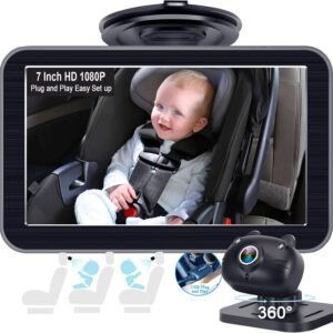 DoHonest Baby Car Camera 7-Inch: USB Plug and Play Easy Setup 360° Rotating Backseat Camera Two Kids HD 1080P Rear Facing Car Seat Camera Clear Night Vision -V9