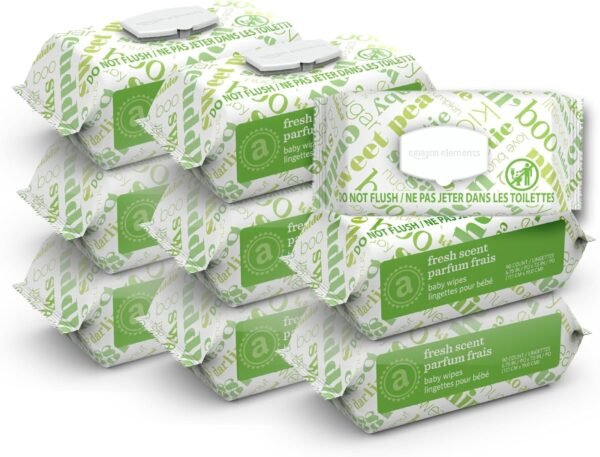 Amazon Elements Baby Wipes, Fresh Scent, White, 810 Count (9 Packs of 90)