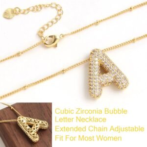 14K Gold Plated Bubble Letter Necklace | Dainty Initial Pendant Jewelry - Image 7