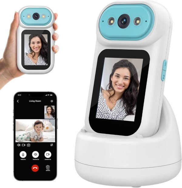 MYPIN Handheld Video Call Smart Indoor Camera, Nanny Baby Pet Camera, 2-Way Video Call 350°Pan for Home Security, Move Tracking,Alarm Push 2K 2.8inch Screen, Night Vision