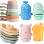 AMCHSURI Baby Bath Toys for Toddlers 1-3, 15 PCS Mold Free Bath Toys Bathtub Water Toys with Stackable Boats & Spoons and Silicone Bath Toy for Babies