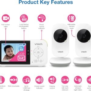 VTech VM819-2 Baby Monitor with 2 Cameras, 2.8” Screen & Night Vision - Image 2
